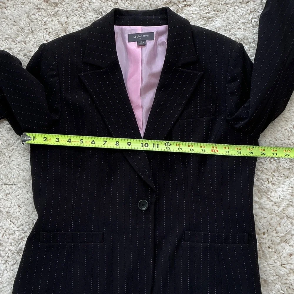 Three Piece Liz Claiborne Black Suit with Pink Pinstripes and Pink Lining - Picture 9 of 15
